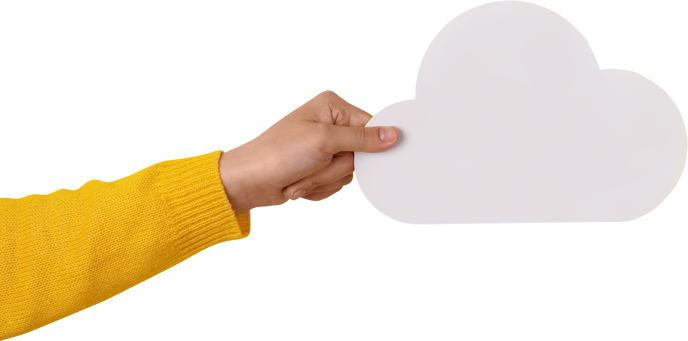 Cloud computing concept, hand holding cloud isolated on transparent background, cloud storage